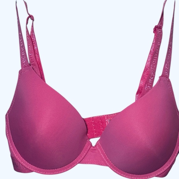 Juicy Couture Pink Smooth Molded Underwire T-Shirt Bra Logo Straps 34B - Picture 2 of 8